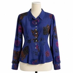 Vtg Victoria Soie M Medium Silk‎ Blouse Artsy Maximalist Dopamine Dressing Bold